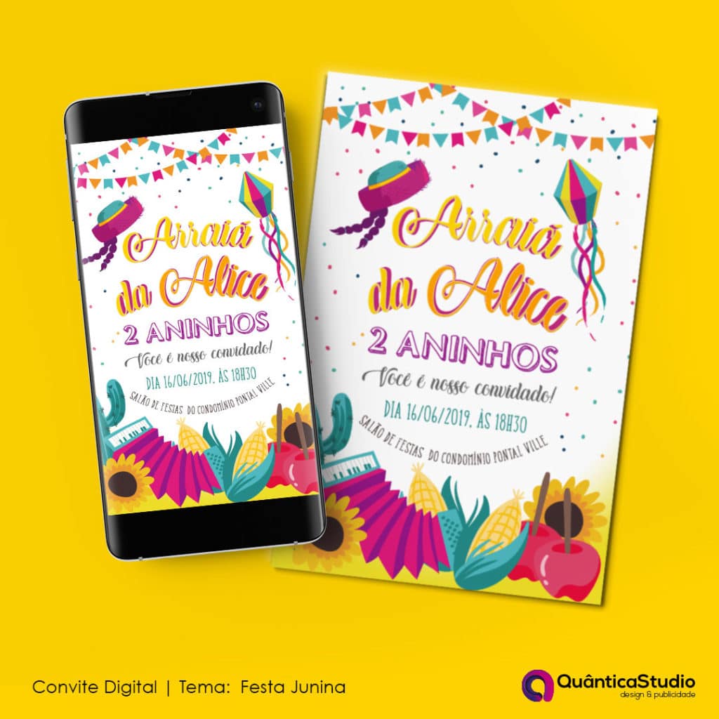 Convite Virtual Festa Junina - Quântica Studio | para enviar por WhatsApp