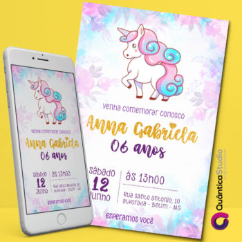Convite Aniversário Digital Unicórnio