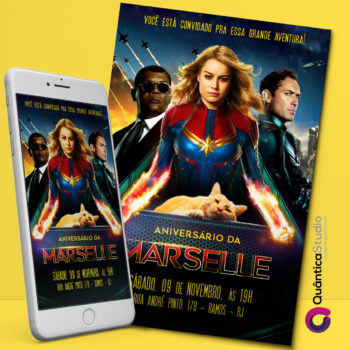 Convite Aniversário Digital Capitã Marvel