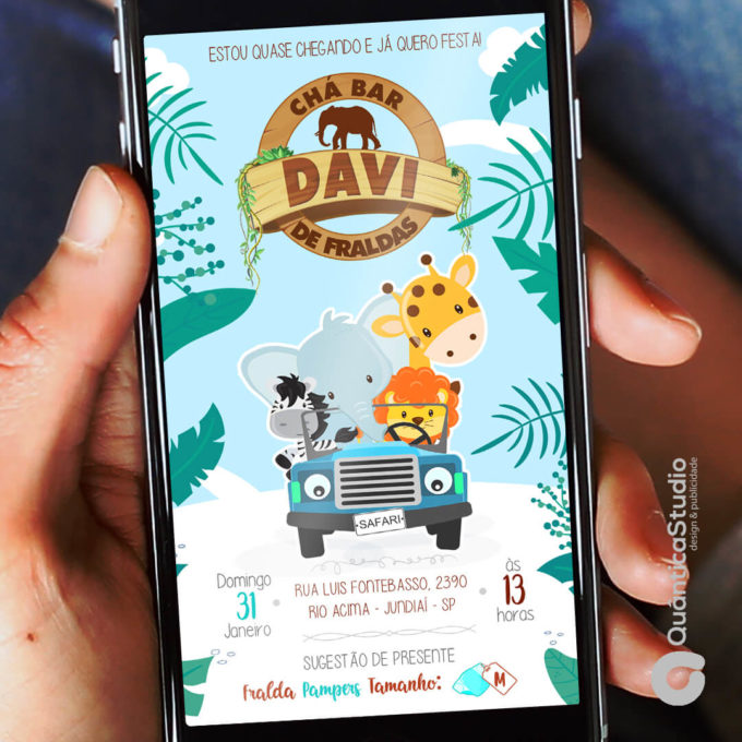 Convite Aniversário Virtual Chá de Bebê Safari