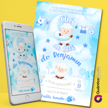 Convite Aniversário Digital Chá de Fraldas Ovelhinha