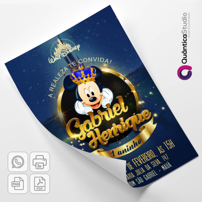 Convite Virtual de Aniversário Mickey Realeza