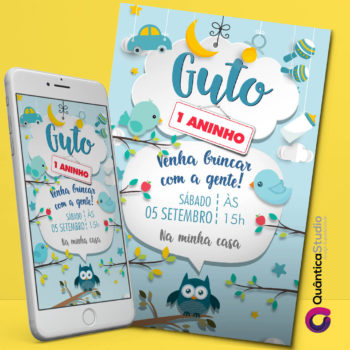 Convite Aniversário Digital Pássaros