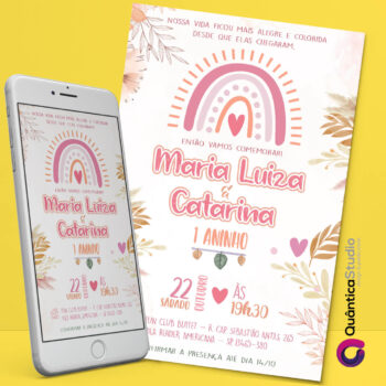 Convite Virtual Arco Iris Boho Whatsapp Digital