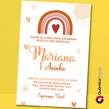 Convite Virtual Arco Iris Boho Whatsapp Imprimir