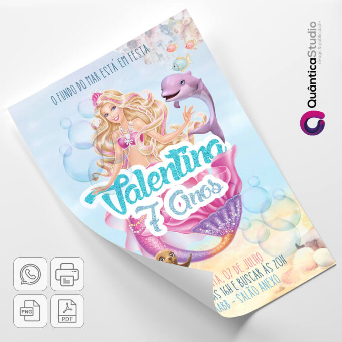 Convite Virtual Barbie Sereia Aniversário