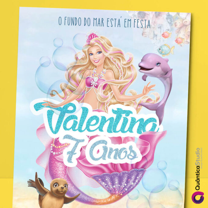 Convite Virtual Barbie Sereia Digital Whatsapp