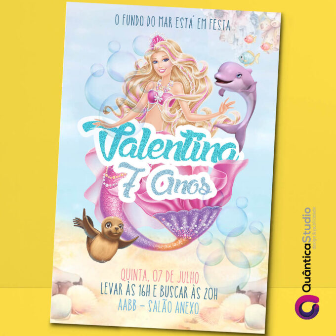 Convite Virtual Barbie Sereia Whatsapp Imprimir