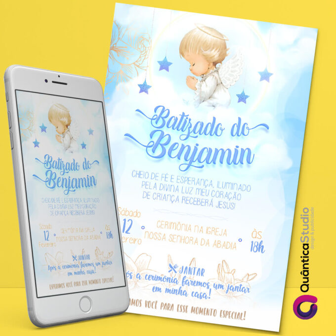 Convite Virtual Batizado Anjo Menino Whatsapp