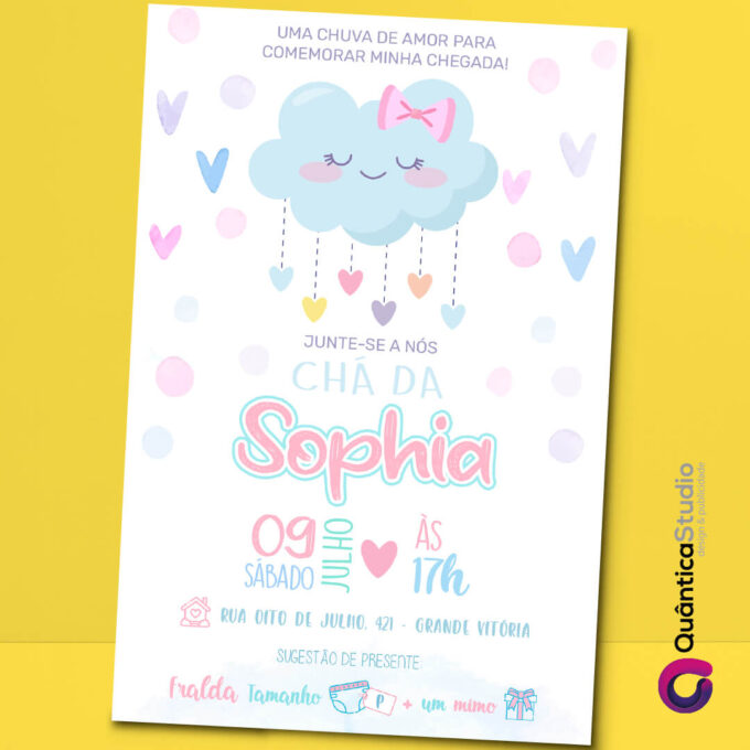 Convite Virtual Chá de Bebê Chuva de Amor Whatsapp Imprimir