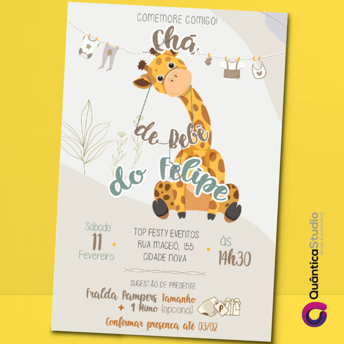 Convite Virtual Chá de Bebê Girafa Whatsapp Imprimir
