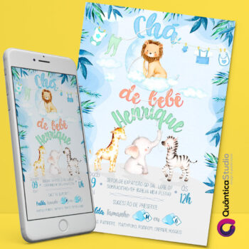 Convite Virtual Chá de Bebê Safari Aquarela Whatsapp