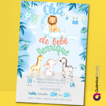 Convite Virtual Chá de Bebê Safari Aquarela Whatsapp Imprimir