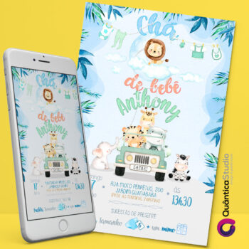 Convite Virtual Chá de Bebê Safari Watercolor Whatsapp