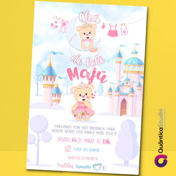 Convite Virtual Chá de Bebê Ursinhas Whatsapp Imprimir