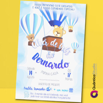 Convite Virtual Chá de Bebê Urso Baloeiro Whatsapp Imprimir