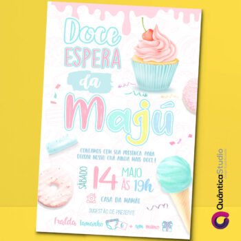 Convite Virtual Chá de Fraldas Doce Candy Whatsapp Imprimir