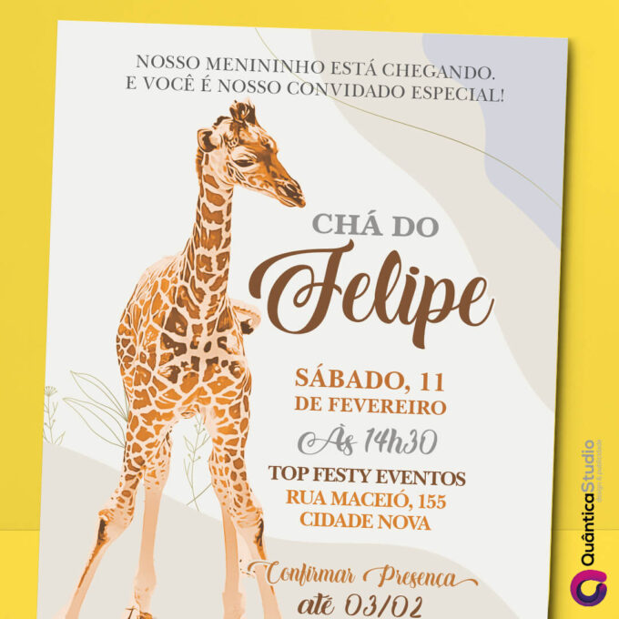 Convite Virtual Chá de Fraldas Girafa Digital Whatsapp