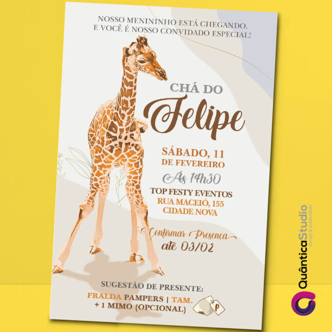 Convite Virtual Chá de Fraldas Girafa Whatsapp Imprimir