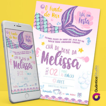 Convite Virtual Chá de Fraldas Sereia Whatsapp