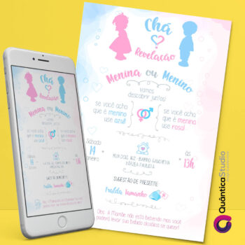 Convite Virtual Chá Revelação O Azul E Rosa Whatsapp