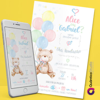 Convite Virtual Chá Revelação O Urso Candy Whatsapp