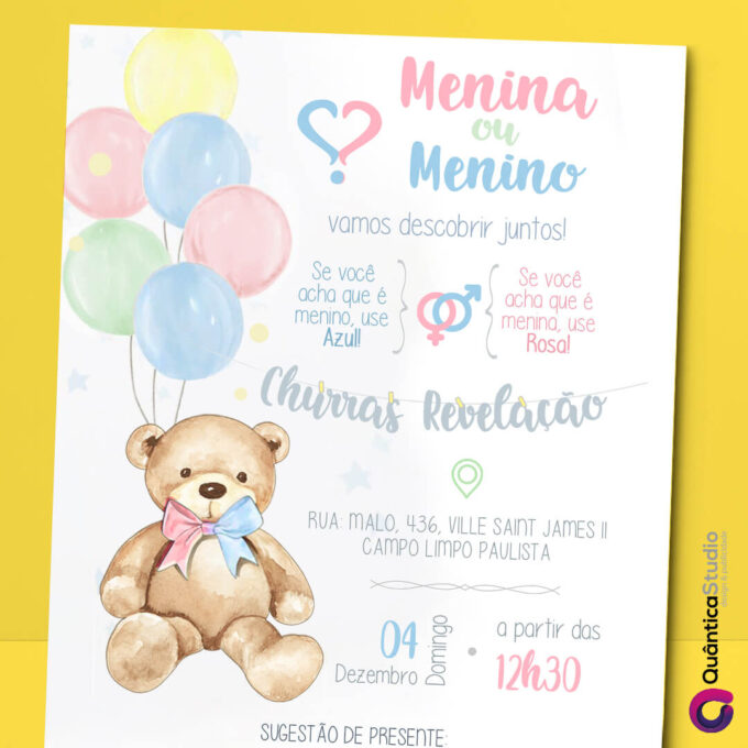 Convite Virtual Churras Revelação Ao Urso Candy Digital Whatsapp