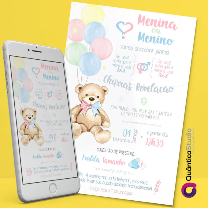 Convite Virtual Churras Revelação Ao Urso Candy Whatsapp