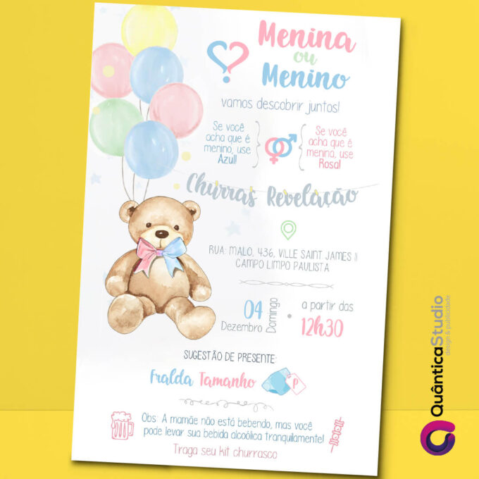 Convite Virtual Churras Revelação Ao Urso Candy Whatsapp Imprimir