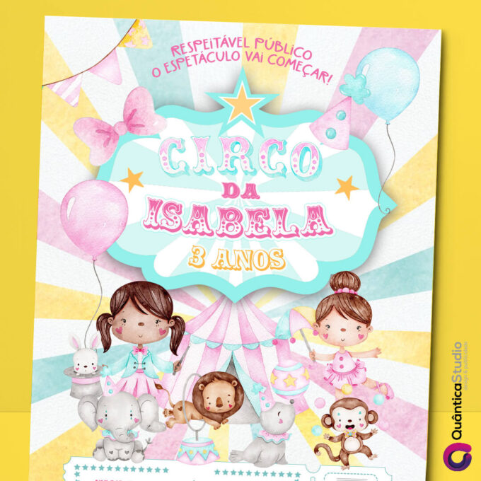 Convite Virtual Circo Rosa Feminino Digital Whatsapp