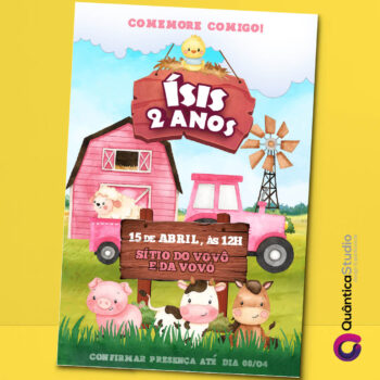 Convite Virtual Fazendinha Watercolor Feminino Whatsapp Imprimir