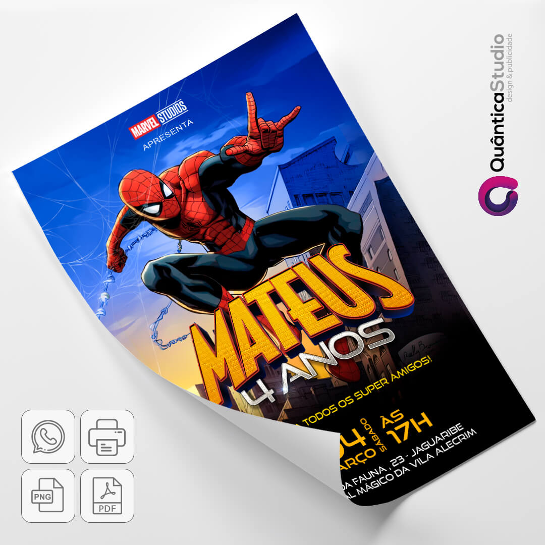 Convite aniversário do Homem-Aranha Personalizado. DIGITAL.