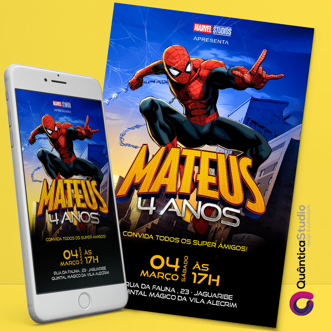 Convite Homem Aranha Digital Online Virtual Festa Whatsapp