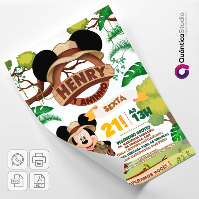 Convite Virtual Mickey Safari Aniversário