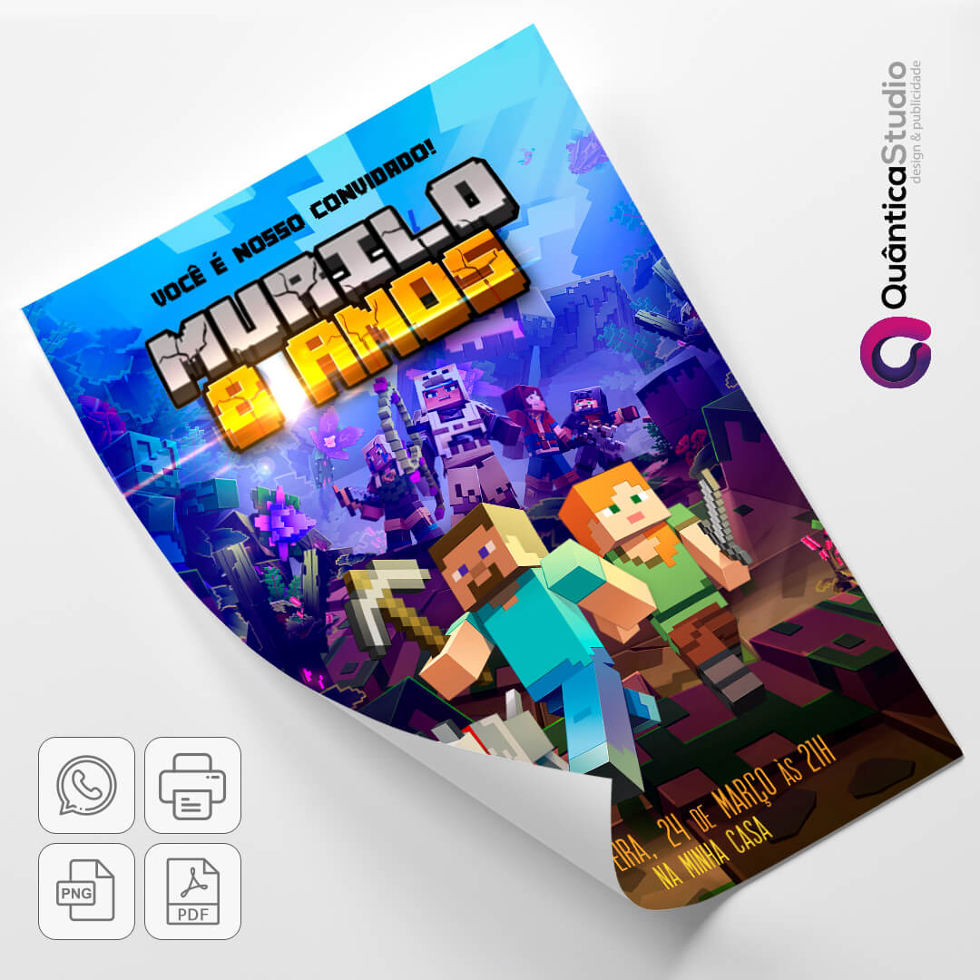 Fazer convite online convite digital Minecraft em 2023  Convites online,  Como fazer convite online, Convites digitais