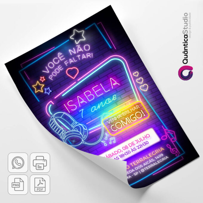 Convite Virtual Neon Whatsapp Aniversário