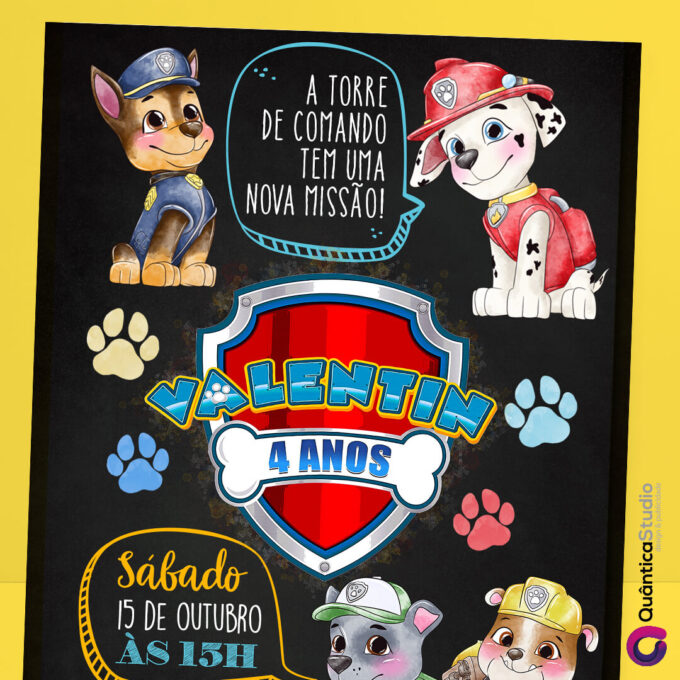 Convite Virtual Patrulha Canina Watercolor Digital Whatsapp