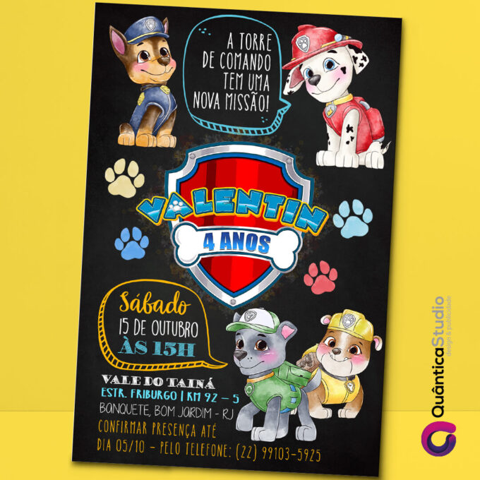 Convite Virtual Patrulha Canina Watercolor Whatsapp Imprimir