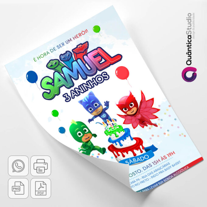 Convite Virtual Pj Masks Aniversário