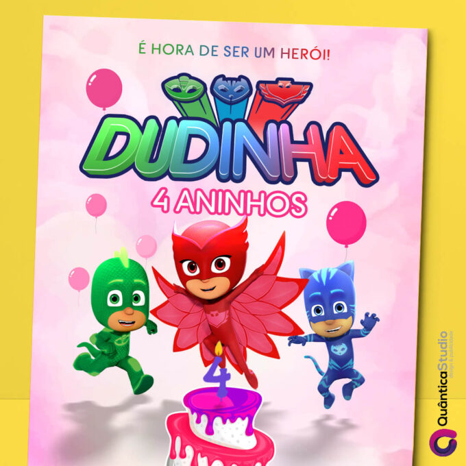 Convite Virtual Pj Masks Feminino Digital Whatsapp