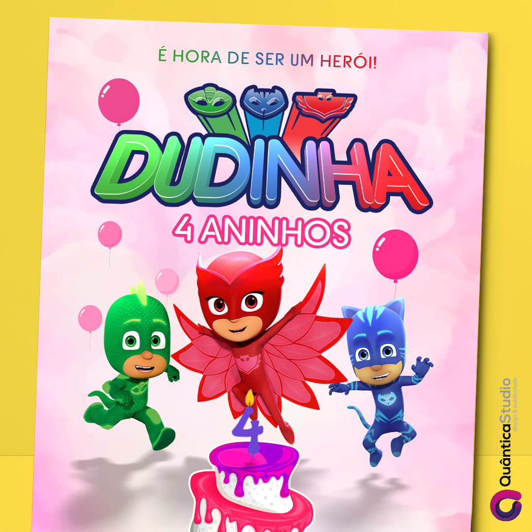 Convite Virtual PJ Masks Feminino - Quântica Studio