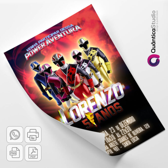 Convite Virtual Power Rangers Aniversário