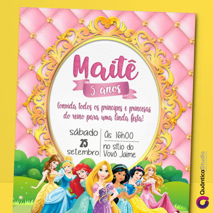 Convite Virtual Princesas Disney Whatsapp Digital