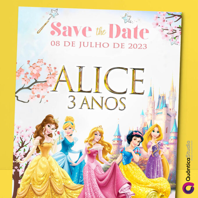 Convite Virtual Save The Date Princesas Disney Digital Whatsapp