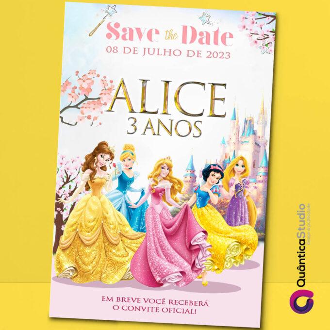 Convite Virtual Save The Date Princesas Disney Whatsapp Imprimir