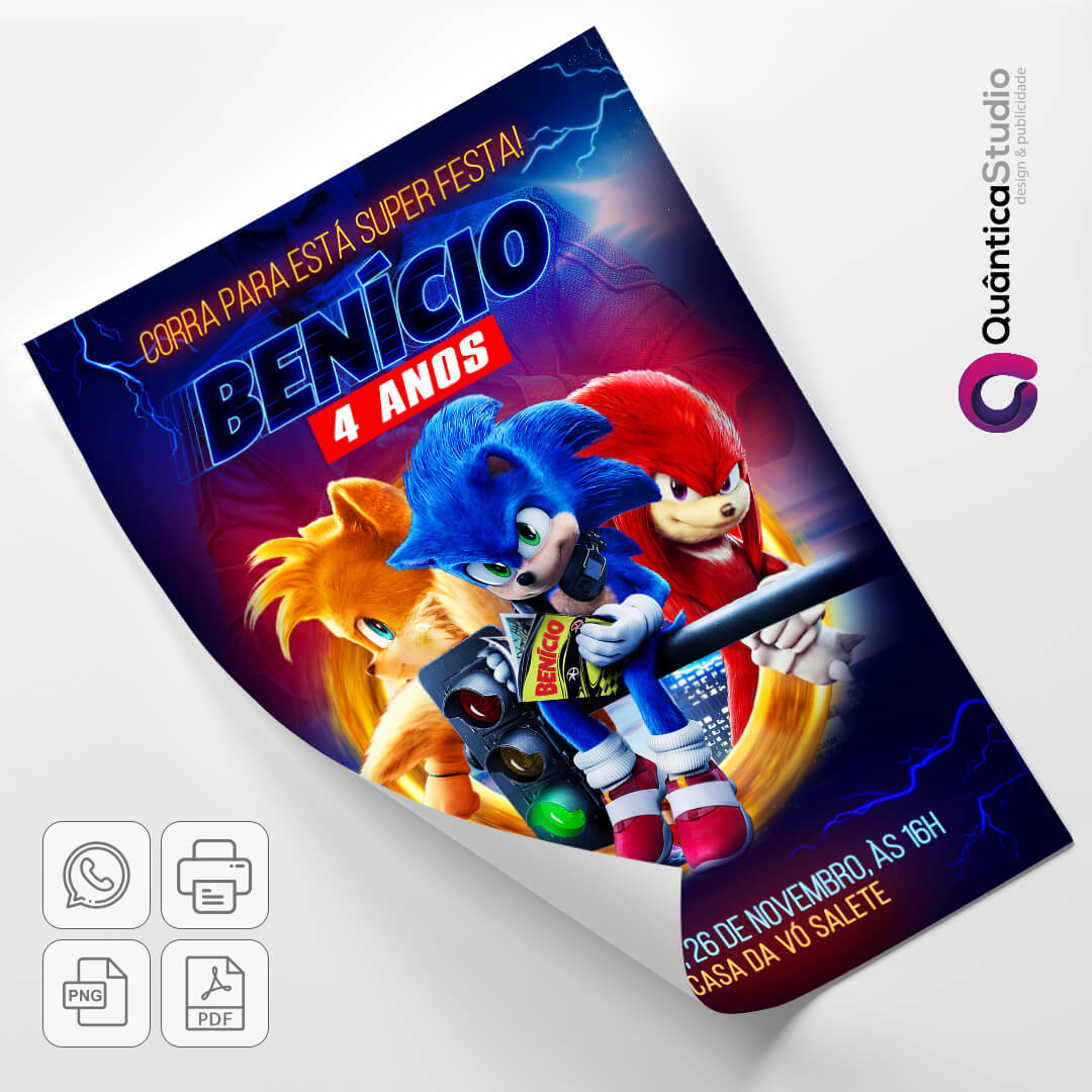 Convite Digital Sonic Desenho Tails Knuckles Envio Imediato