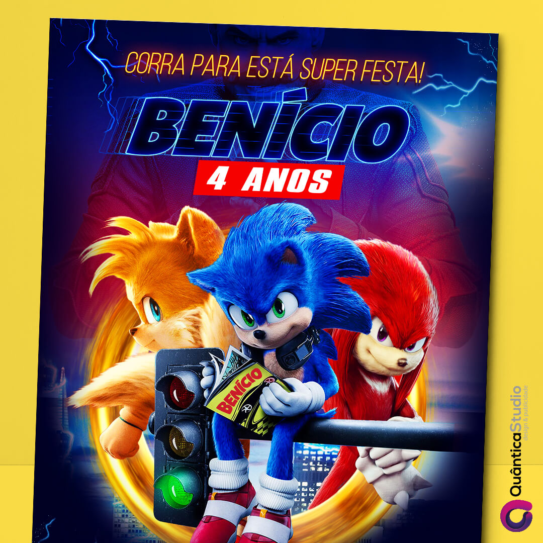 Convite Digital Sonic com Foto da Criança