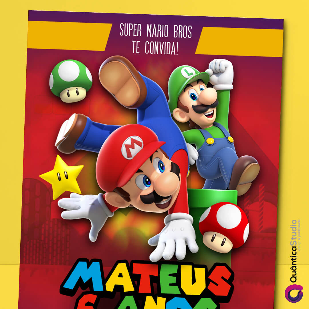 Convite Virtual Arte Digital Super Mario Bros o Filme