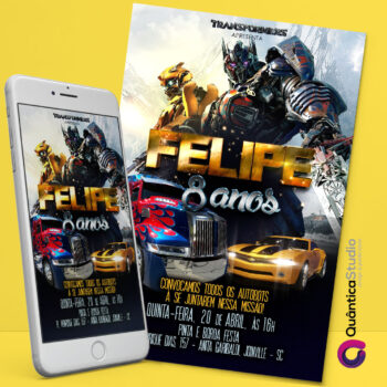 Convite Virtual Transformers Bumblebee Optimus Whatsapp